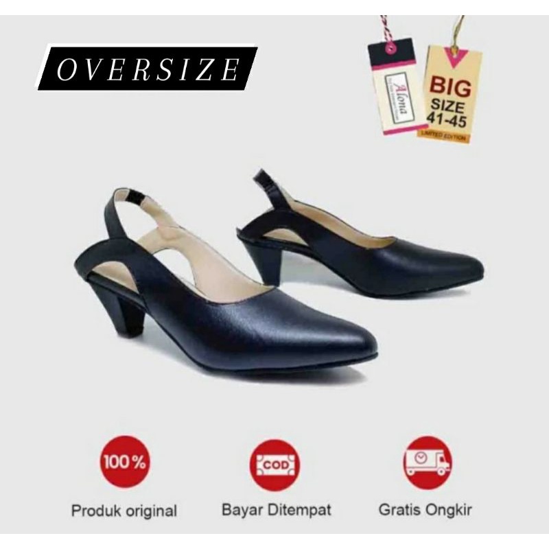 Sepatu Higheels Wanita Ukuran Besar 41.42.43.44.45 Pantofel Kantoran Lancip Cantk JUMBO Sepatu Qeish Big Size Hitam