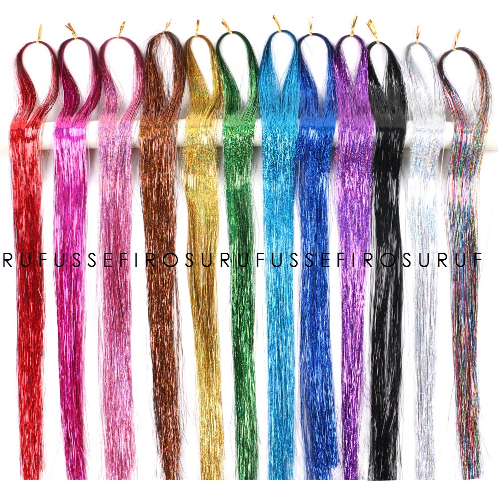 TINGSEL RAMBUT / WIG / HAIR FIBER EXTENTION GLITTER HIGHLIGHT LURUS 90CM