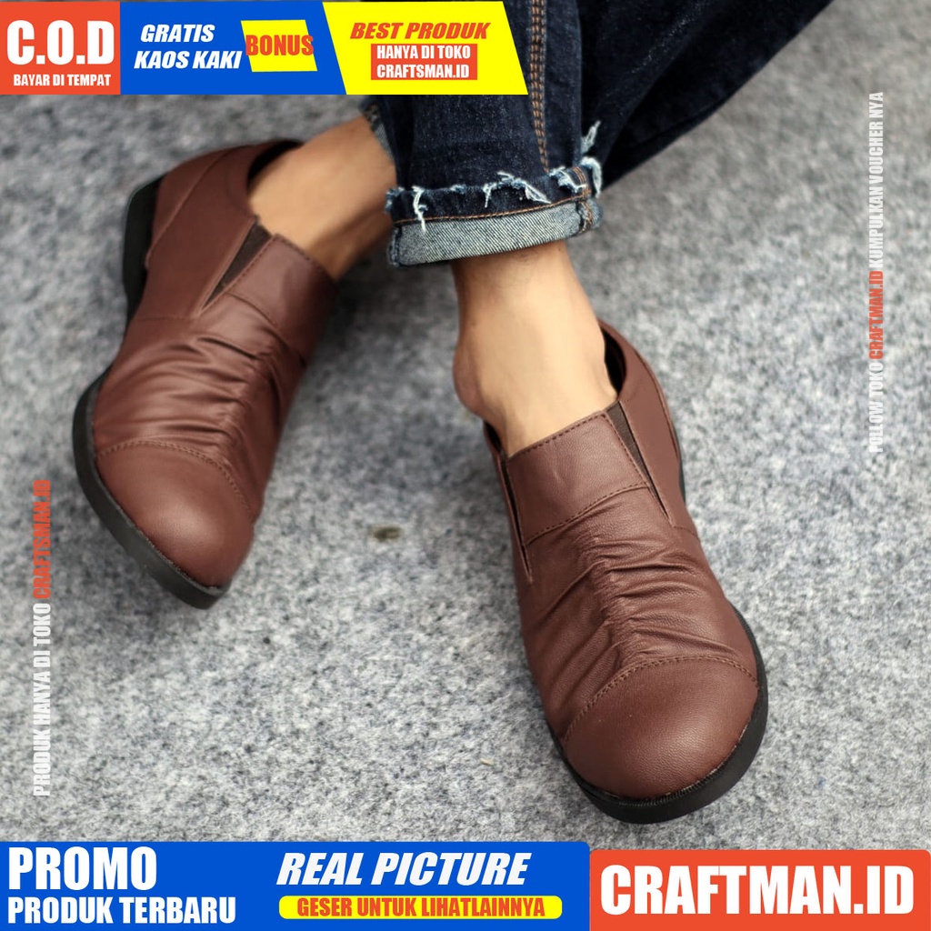 CRAFTS Sepatu Slip On Pria Sepatu Casual Pria Sepatu Pria Casual Kulit Pu Cowo/Cowok Ori Sepatu Kasual Santai Gaya Keren Kekinian Murah Terlaris