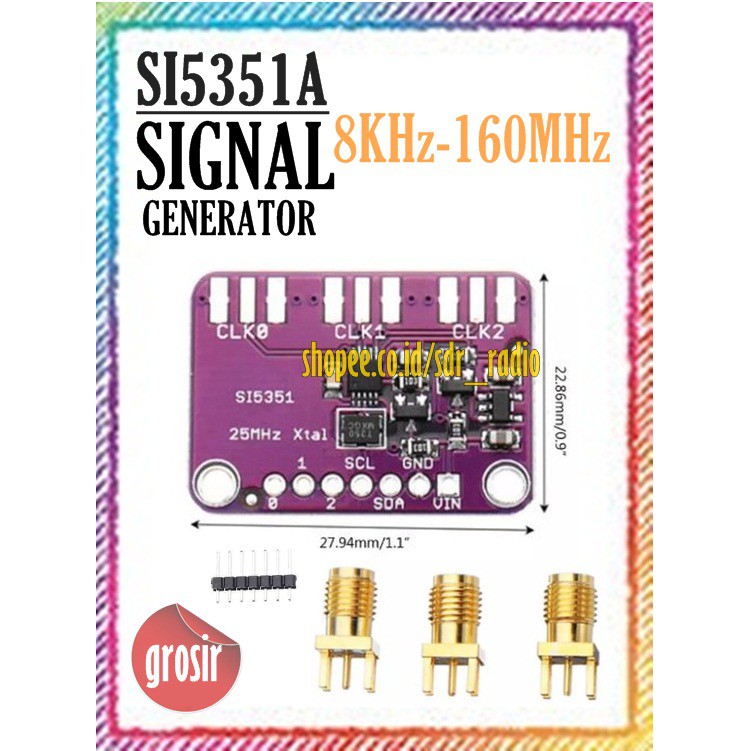 Papan Modul Generator Sinyal Jam Dc 3v-5v 5351 Si5351A 8khz-160mhz Si5351 I2C Untuk Arduino