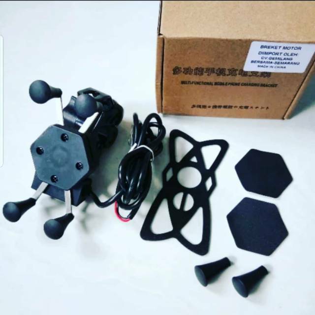 holder hp gps 2in1 besi + usb cas hp waterproof / holder  hp rxt buat motor