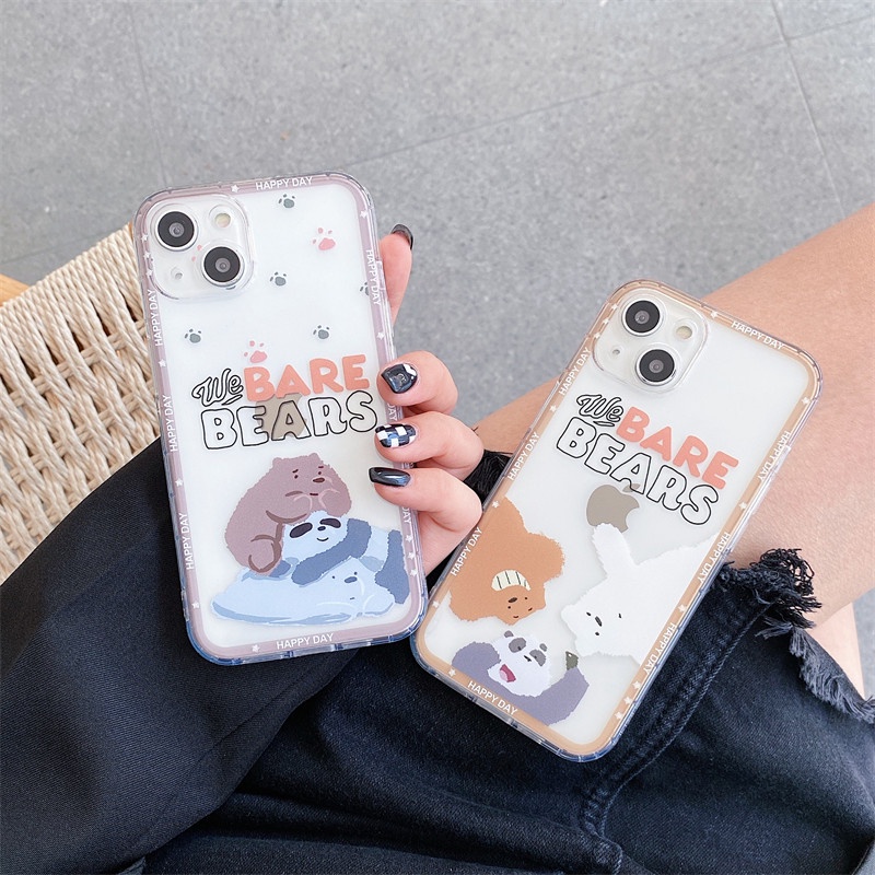 Soft Case Tpu Transparan Anti Jatuh Motif Kartun Bare Bear Untuk Iphone 11 12 13 Pro Max 7 8 Plus X Xr Xs