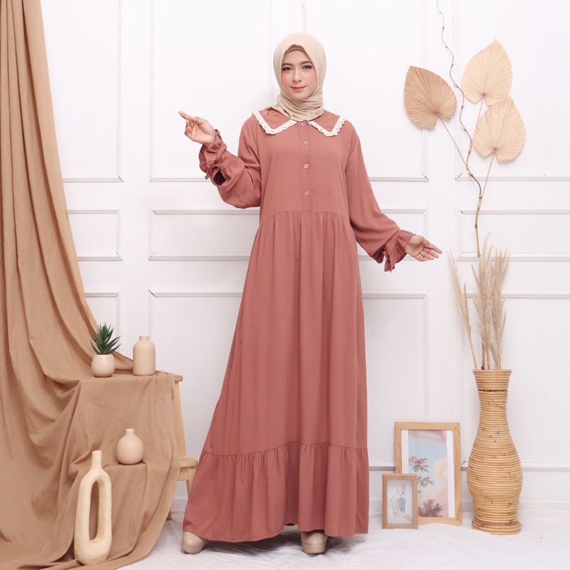 GAMIS RINDU RAYON TWILL JUMBO MAXI DRESS RENDA KANCING BUSUI BUMIL MUSLIM GROSIR TANAH ABANG MURAH