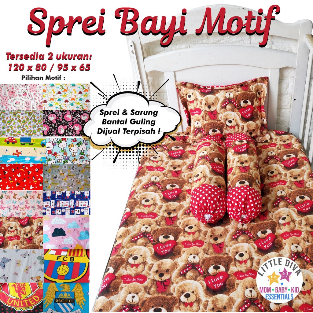 PO - SET SPREI 120x80cm / 95x65cm + SARUNG BANTAL GULING Bayi Cowok Cewek Tidur akachan