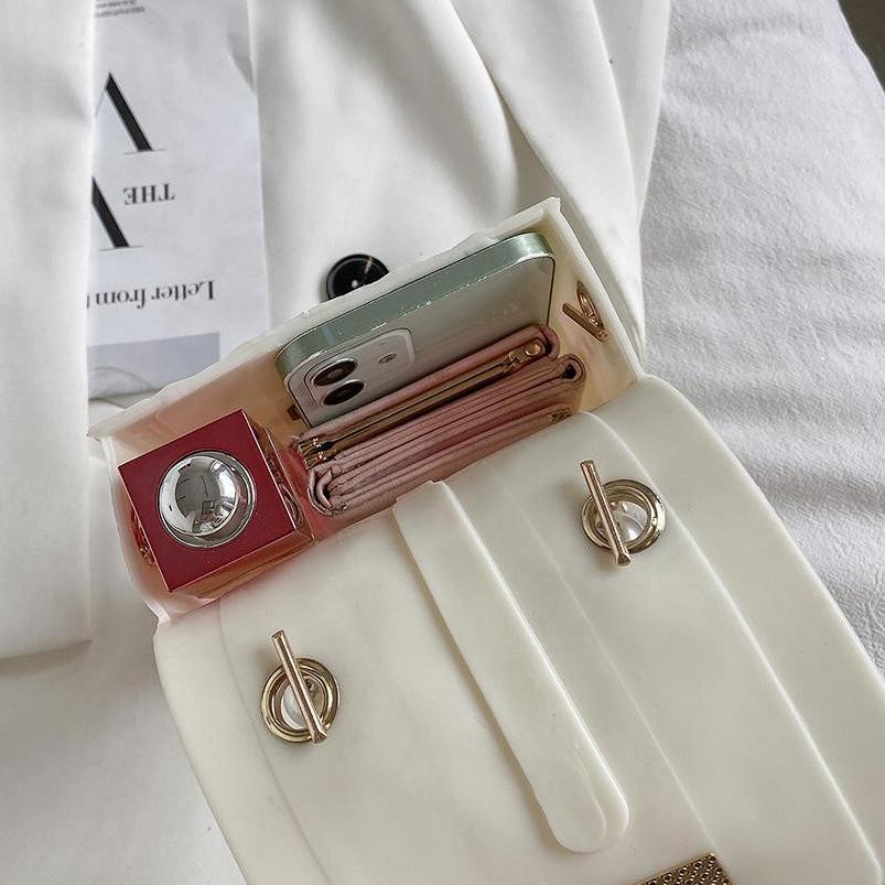 *Alibaba1688* Tas Hp / Tas Dompet Hp / Tas Selempang Wanita / Tas Jelly Glossy Stud Selempang Wanita