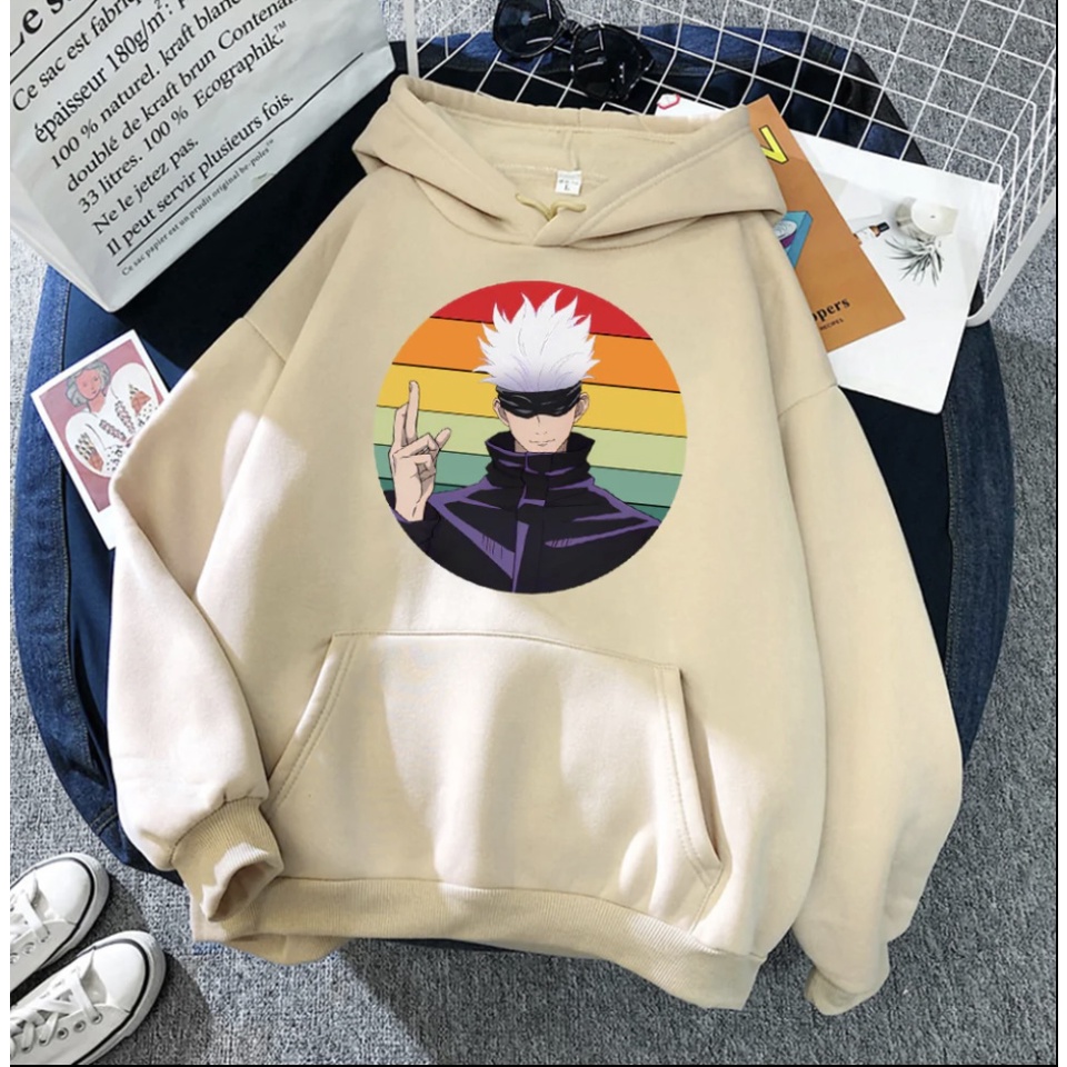 SATORU GOJO RAINBOW Anime Jumper Hoodie II Sweater Hoodie Anime II Sweter Oblong Topi Sz M - XL ( Pria &amp; Wanita / Anak &amp; Dewasa )