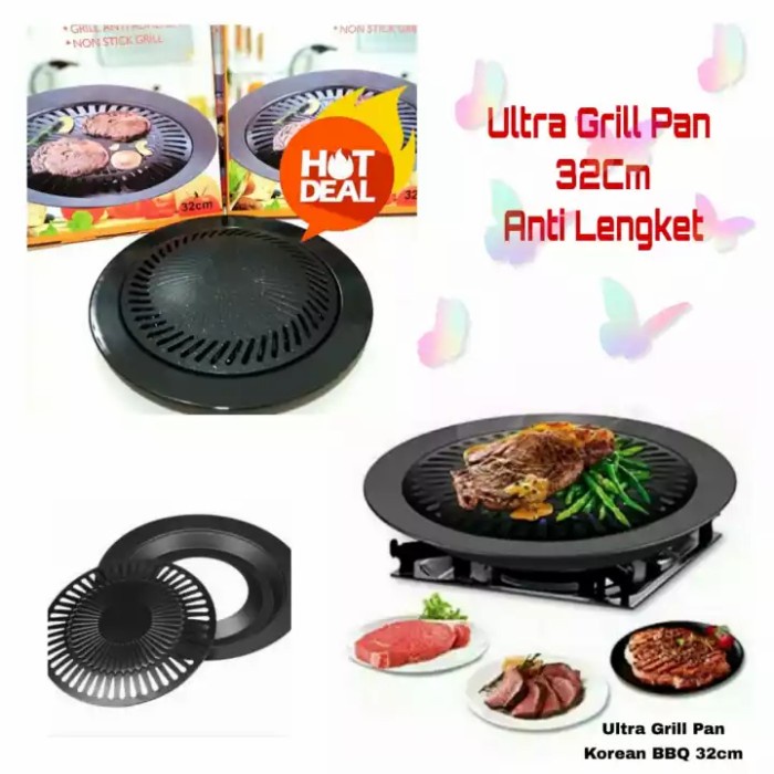 pemanggang grill pan anti lengket 32cm/bbq grill pan/ultra grill pan