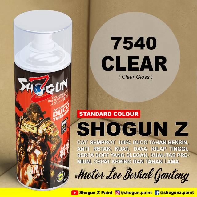 Cat semprot shogun z clear (clear gloss) 7540, cat duco tahan bensin anti retak