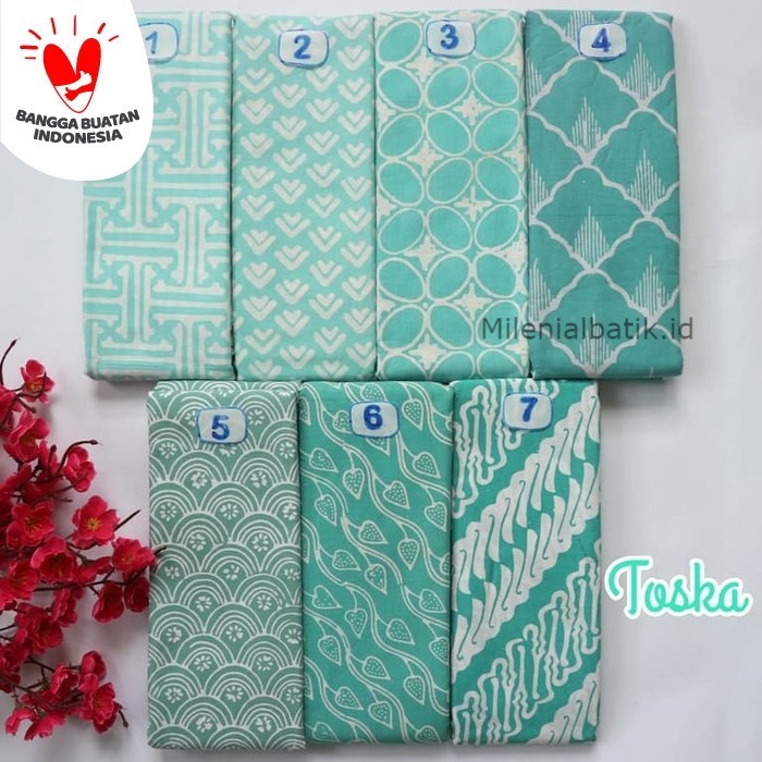 Jarit / Jarik / Kain Batik Cap Garutan Premium Modern Hijau Tosca Meteran