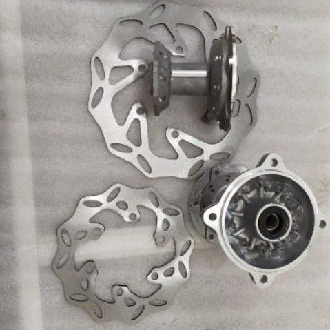 TROMOL KLX 150 , KLX DT , KLX D TRACKER  H36 1 SET PIRINGAN DEPAN BELAKANG SILVER TROMBOL