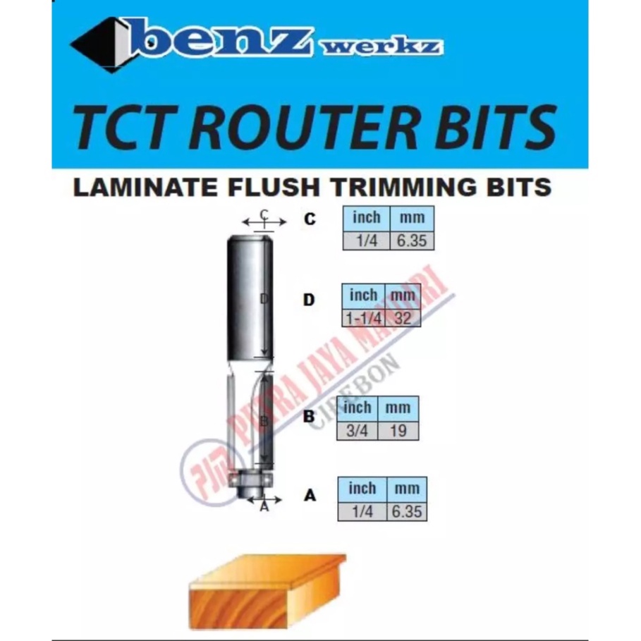 Benz Laminate Flush Trimming Bits / Mata Profil Router Pinggulan HPL 6 mm