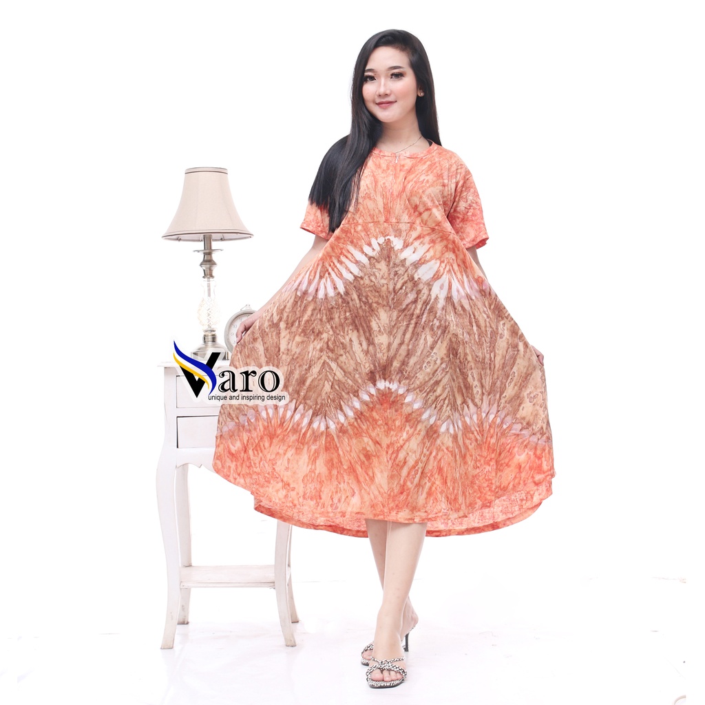 [GROSIR] Daster Kaos Payung Busui Tiedye XXL Jumbo Klok A Busui Resleting-Ombak Oren Ziper