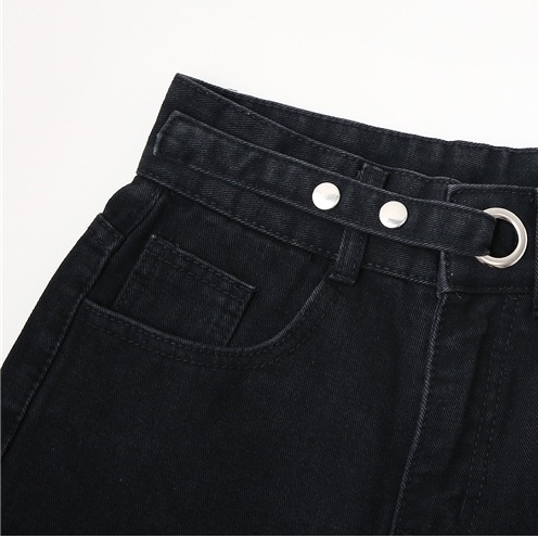 Hitam New Korean Highwaist Kulot Celana Jeans Wanita (Disesuaikan Pinggang)