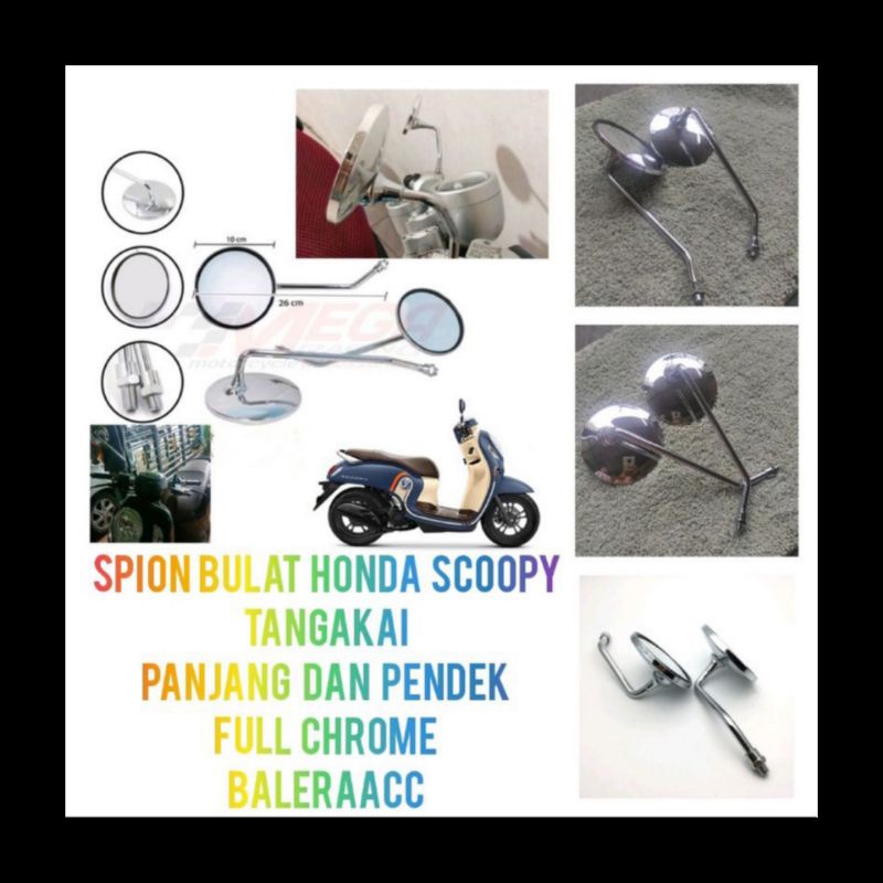 Spion Honda Scoopy Dan Genio Tangkai panjang full besi Full chrome