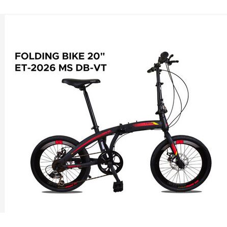Sepeda Lipat EXOTIC 20" 2026 MT 6.0 VT DISC Velg tinggi [ Black Red ]
