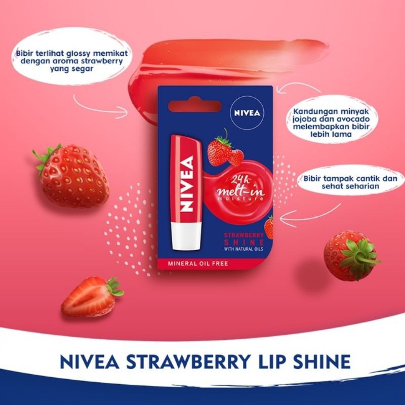 Nivea Lip Care Lip Balm Strawberry Shine 4,8g