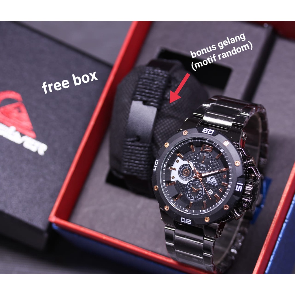 Grosiran Jam Tangan Pria Q115EV Analog Strap Stainless Steel Tanggal Aktif Chrono Hiasan Include Box Exclusive dan Gelang Motif Random (COD)