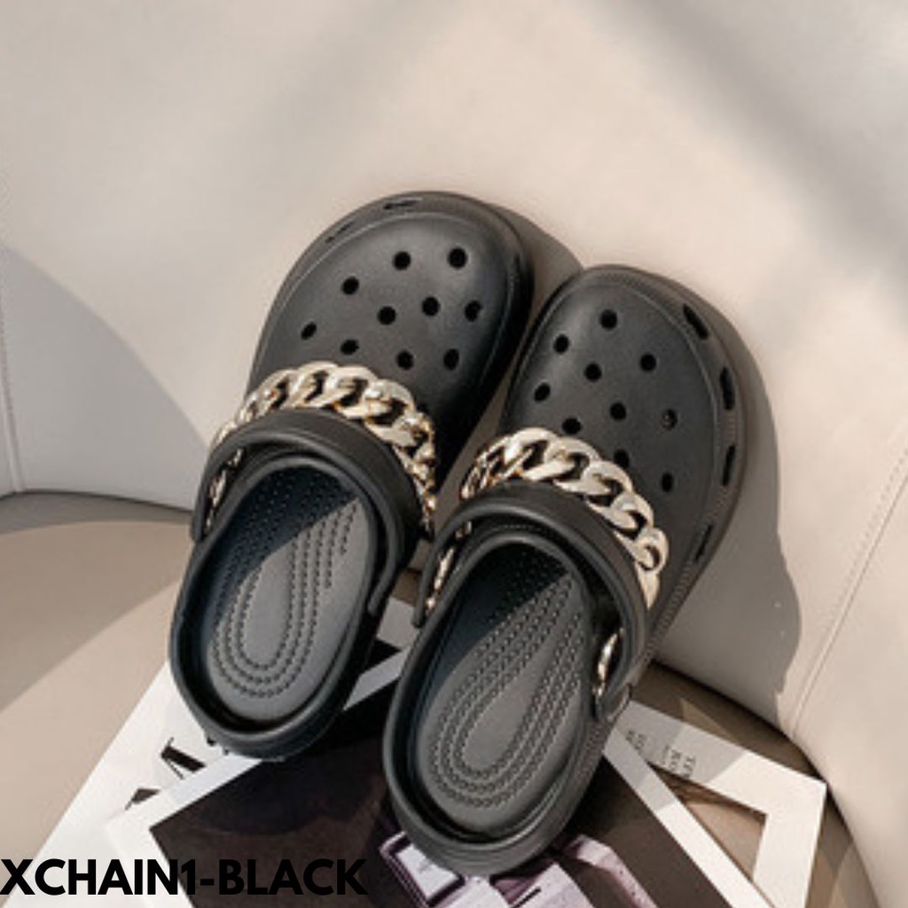 SANDAL BAIM WANITA BLACK AND WHITE VERSI ROCK N ROLL BAHAN RUBBER BERKUALITAS IMPORT CHAIN1