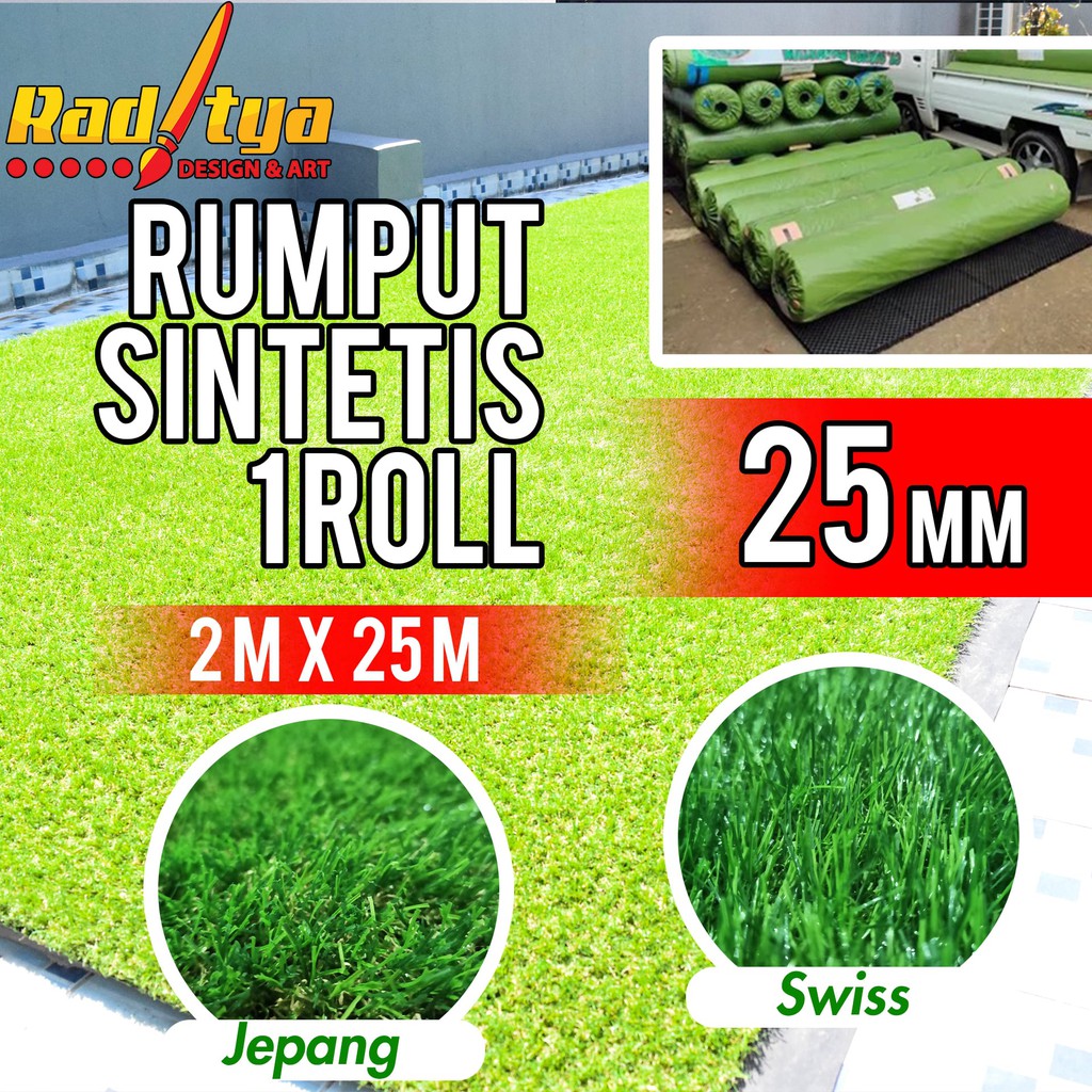 Rumput Sintetis Swiss Dan Jepang Per Roll Ukuran 25 x 2 Meter Termurah Dekorasi Taman