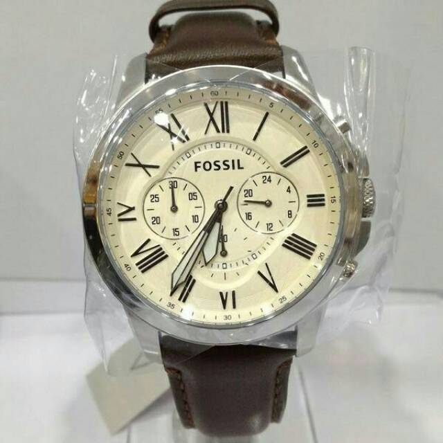 JAM TANGAN PRIA FOSSIL FS4735 SILVER LEATHER BROWN 100% ORIGINAL