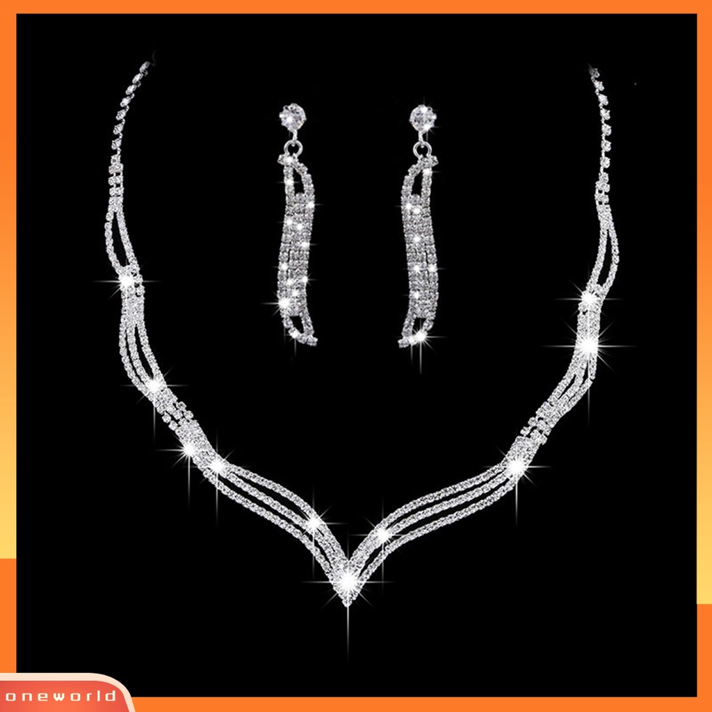 2pcs / Set Kalung Choker Anting Berlian Imitasi Bentuk Geometris Untuk Aksesoris Perhiasan