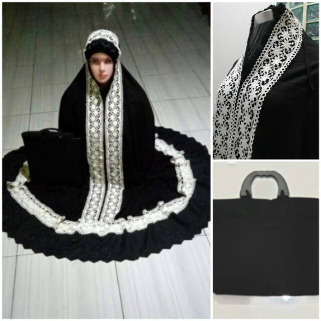 MUKENA RAYON HITAM RENDA RAJUT MODEL KD