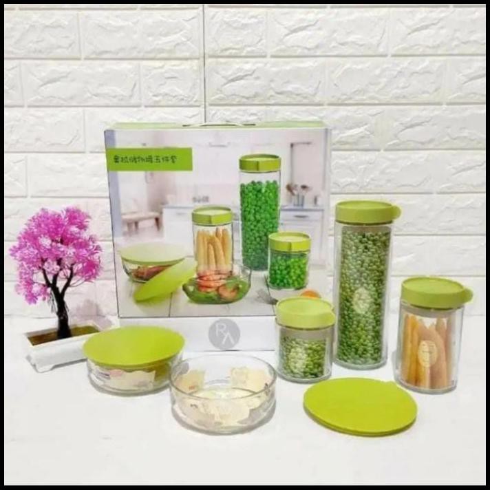Toples Kaca Hijau Set Toples Makanan