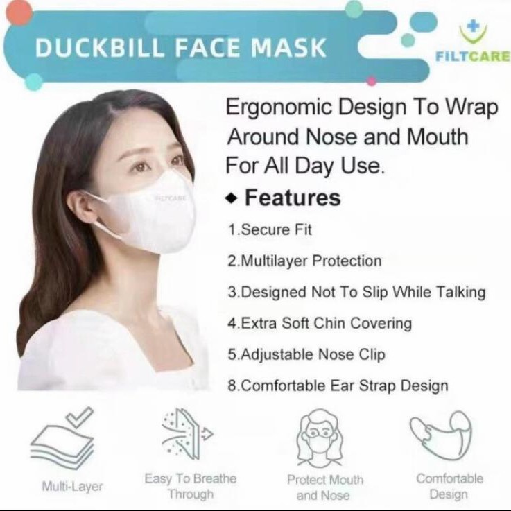 MASKER DUCKBILL 3PLY - 3 PLY - FACE MASK PUTIH HITAM PER PCS