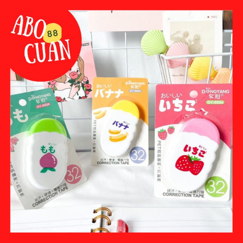 

[COD] Tipex Kertas Correction Tape Peach Tutup Hijau Correction Roller Tape Buah Peach Lucu