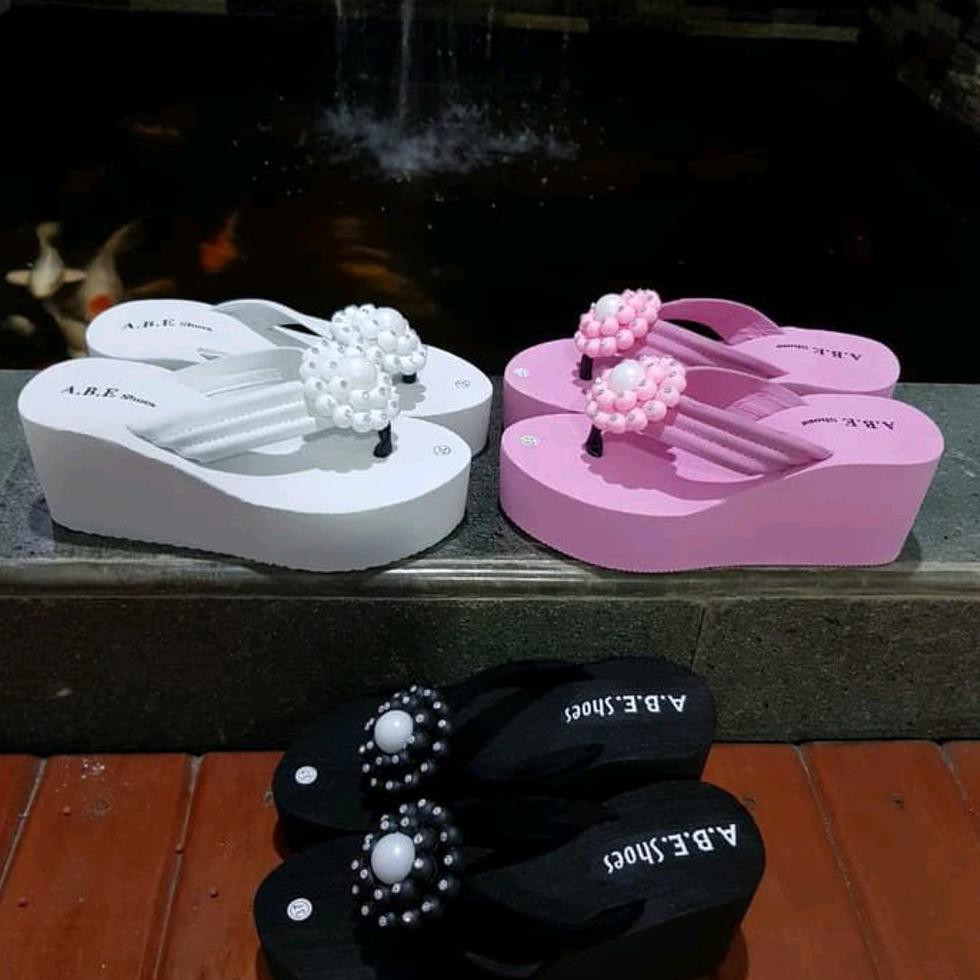 Diskon sandal wanita sendal jepit wedges spons busa hak tinggi