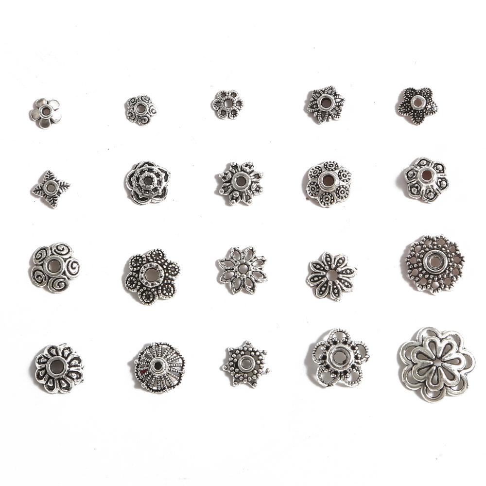 50 pcs/lot Warna Perak Antik Tibet Metal Beads End Caps Bunga Bead Caps Untuk DIY Membuat Perhiasan Temuan Persediaan