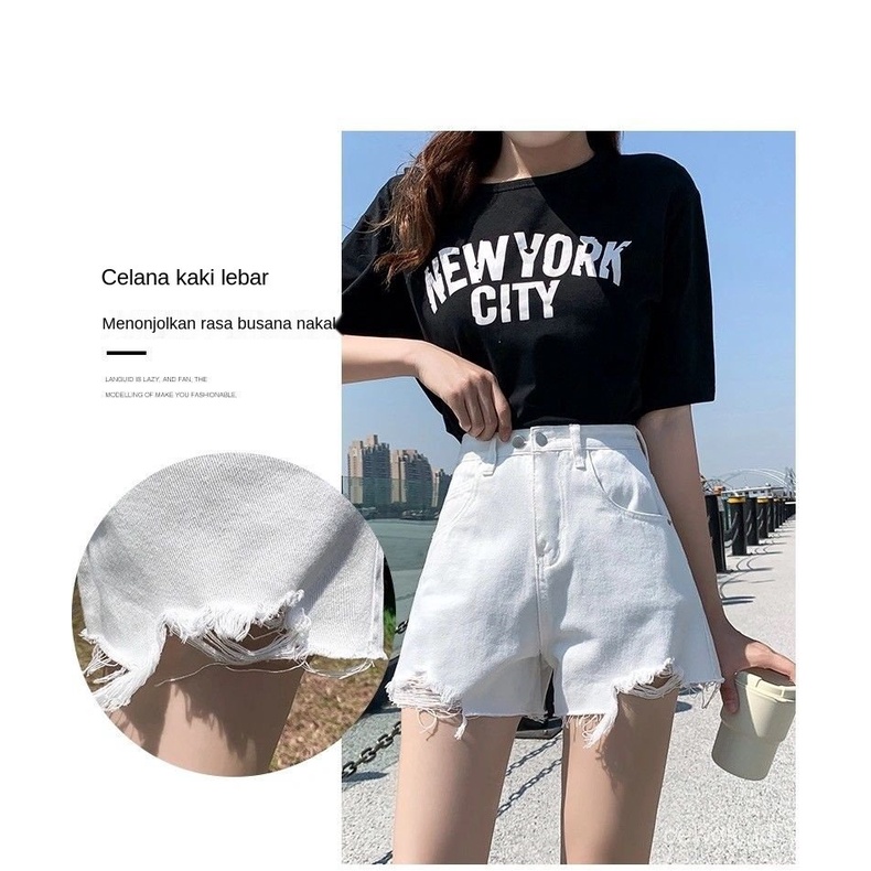 CEWEK_ID Hot pants celana pendek jumbo celana jins wanita kekinian highwaist pants celana pendek cewek short pants ripped jeans ootd