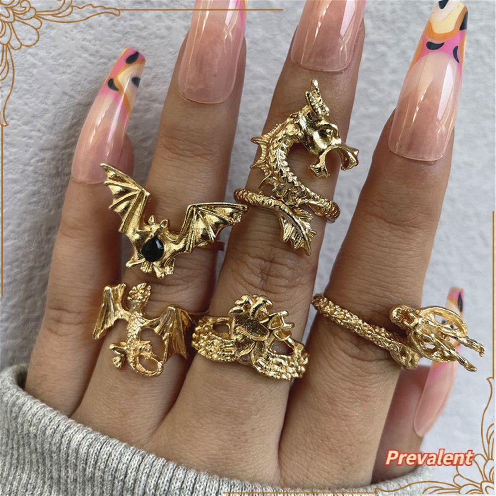 5pcs Cincin Gaya Punk Boho Gothic Hip Hop Untuk Wanita