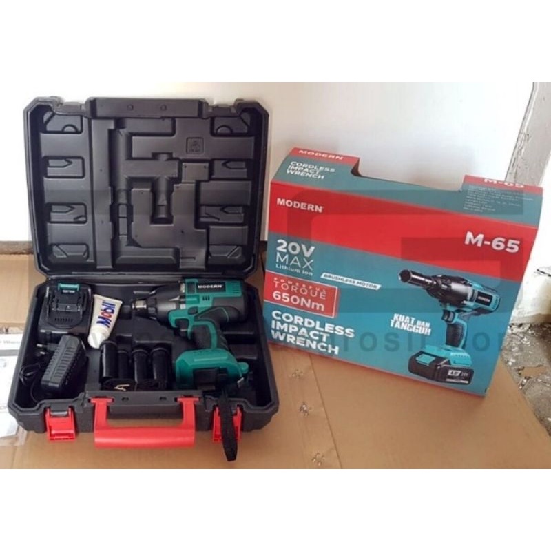 MODERN M65 Impact Wrench Cordless Brushless Mesin Bor Pembuka Baut Mobil Motor Set Koper