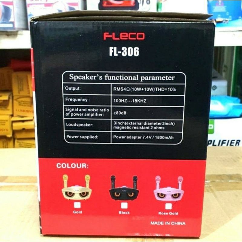 SPEAKER BLUETOOTH KARAOKE FLECO F-306 BONUS 2 MIC WIRELESS SUPER BASS