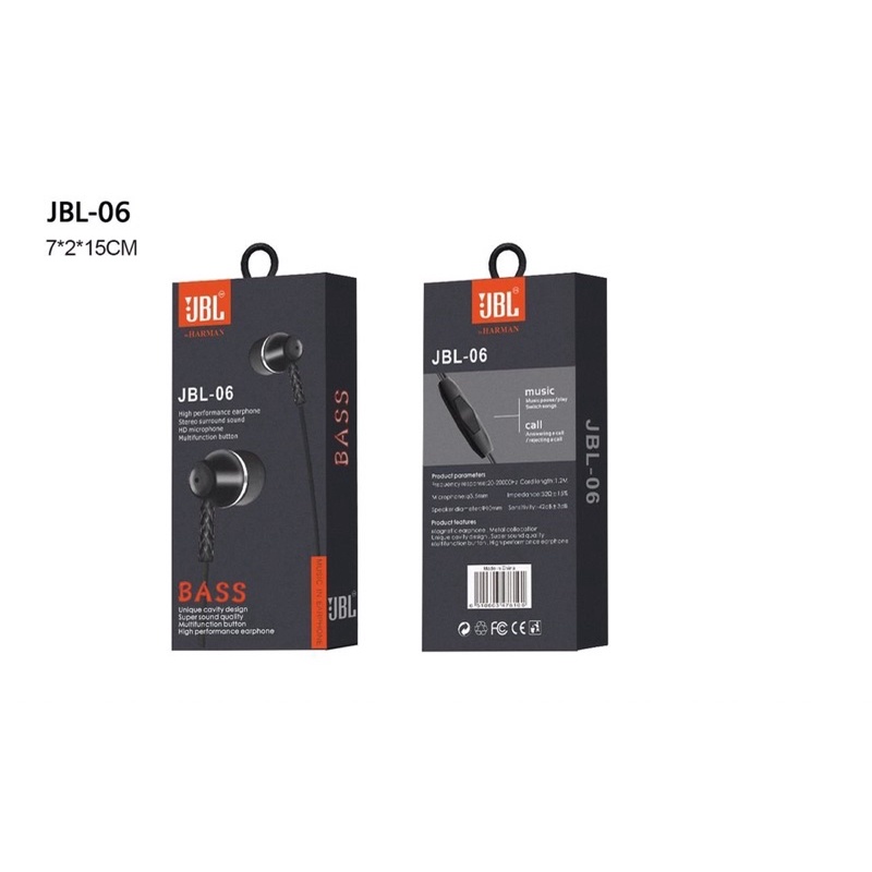 HEADSET JBL 06 PUREBASS MUSIC EARPHONE PREMIUM IMPORT HF JBL-06