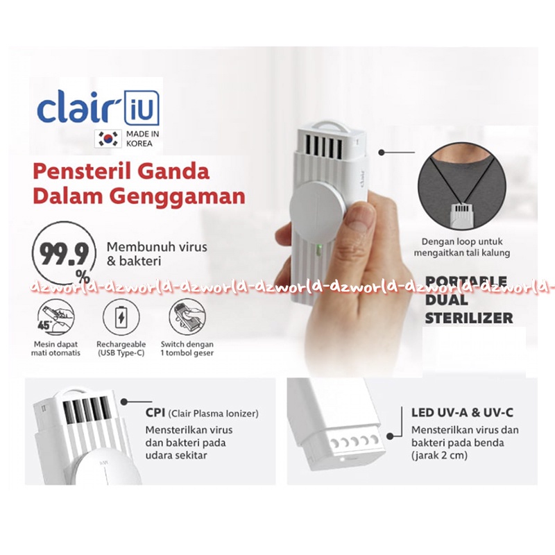 Clair iU+ Pensteril Ganda Kalung Portable Dual Steilizer Membunuh Virus Bakteri Alat Steril Udara