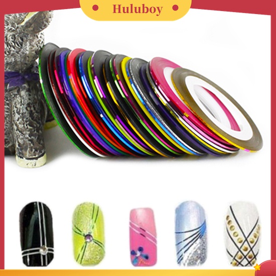 Huluboy Huluboy♡ 30pcs Stiker Tape Garis Warna Campur Untuk Dekorasi Nail Art DIY
