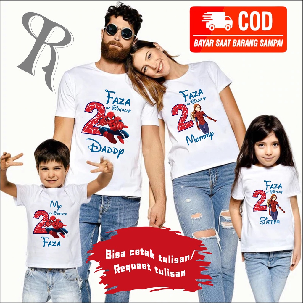 BAJU KAOS COUPLE KELUARGA |KAOS CUSTOM FAMILY CUSTOM ULANG TAHUN TEMA SPIDERMAN-BISA REQUEST TULISAN