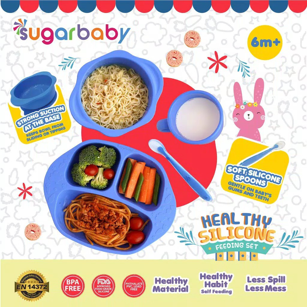 Feeding set makan bayi sugar baby piring set mangkok silikon sugarbaby 4 in1 healthy silicone