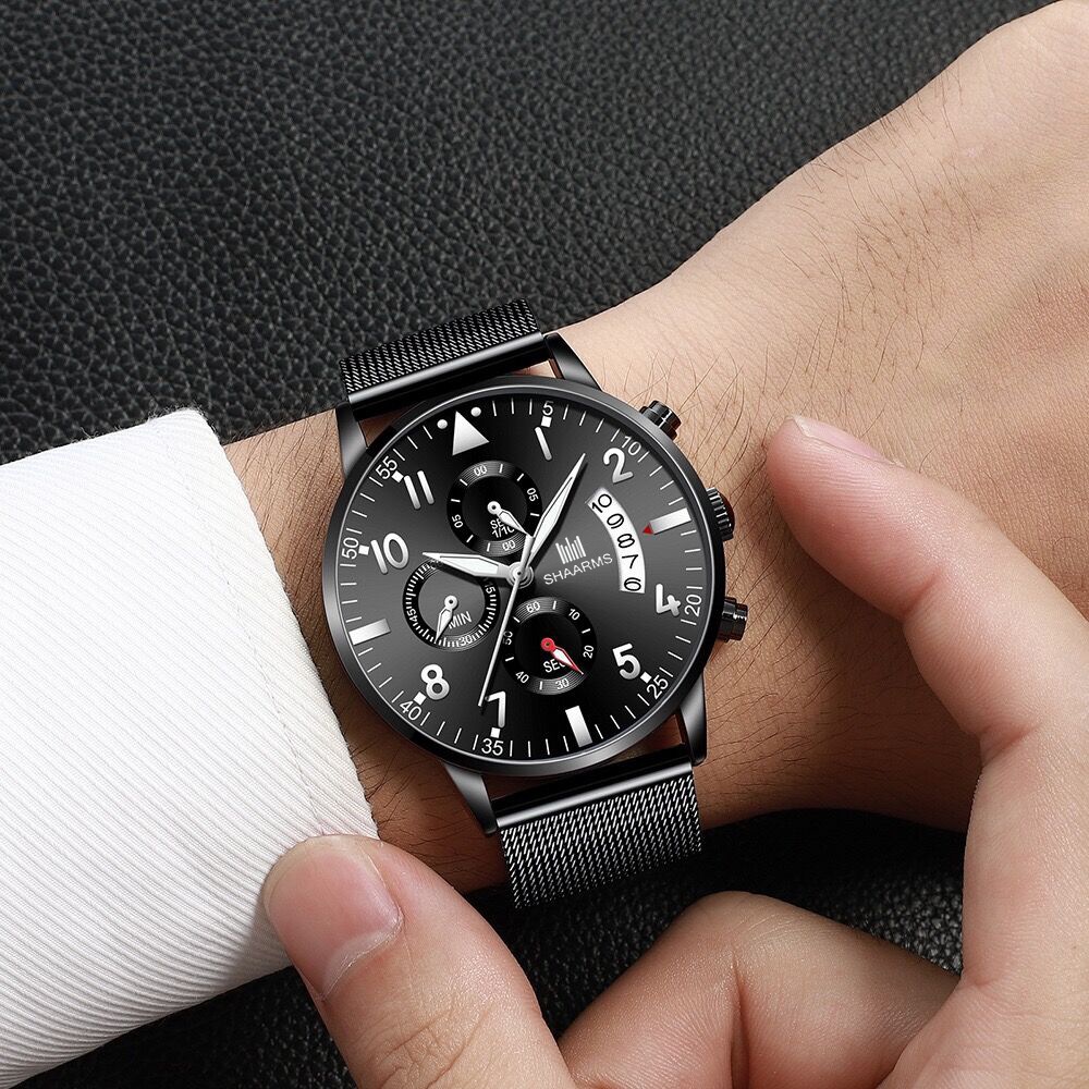 (BISA BAYAR DITEMPAT) Jam Tangan SHARMS Pria Strap Stainless tali pasir Kalender Model Casual Cowok- jam tangan 100% import dan model terbaru 2023