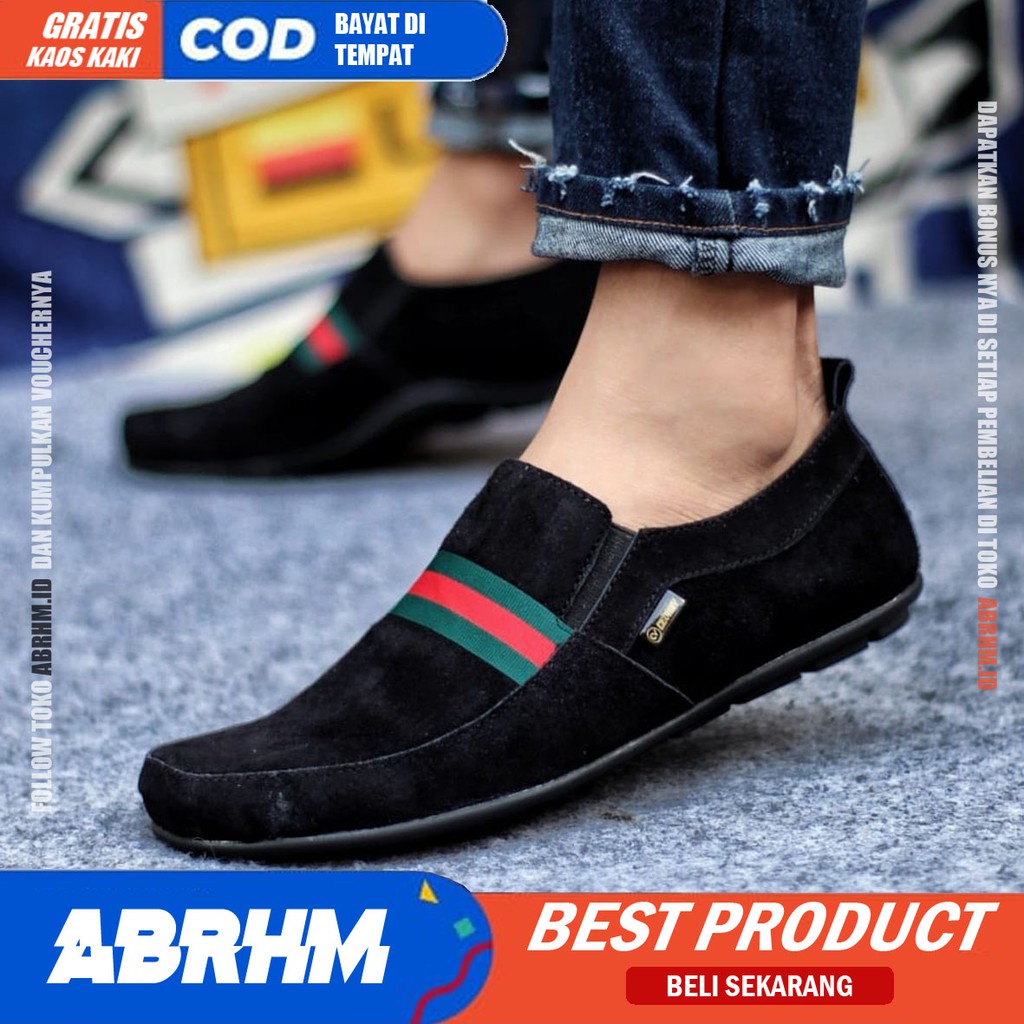 ABRHM x YOMI Sepatu Kasual Pria Sepatu Casual Pria Kantor Kerja Loafers Fashion Kulit Asli Suede Sepatu Slop Anti Slip Sepatu Semi Formal Kuliah Kondangan Gaya keren Kekinian Murah Terlaris