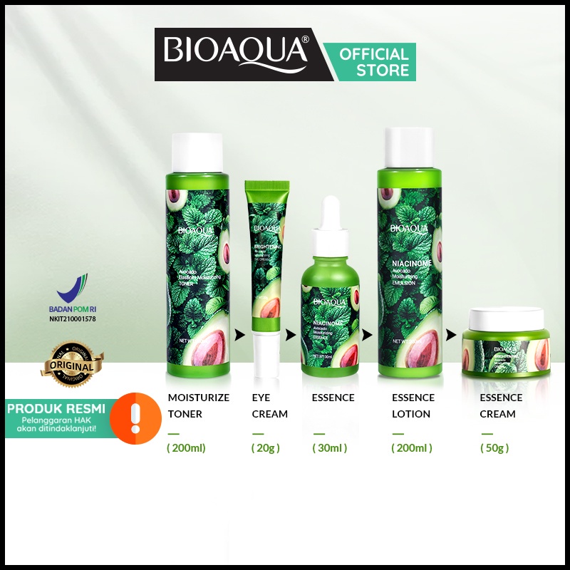 【BPOM】BIOAQUA Avocado Series Moisturizing Skin care hydrating facial wash/Toner/eye cream/serum