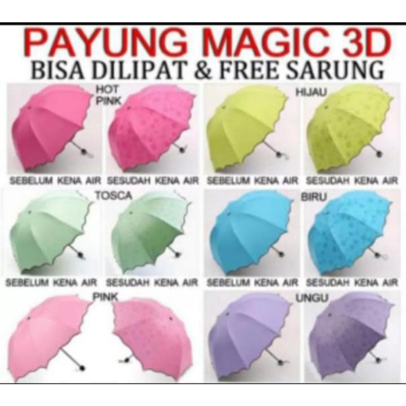 payung lipat 3 magic 3D/lapis hitam