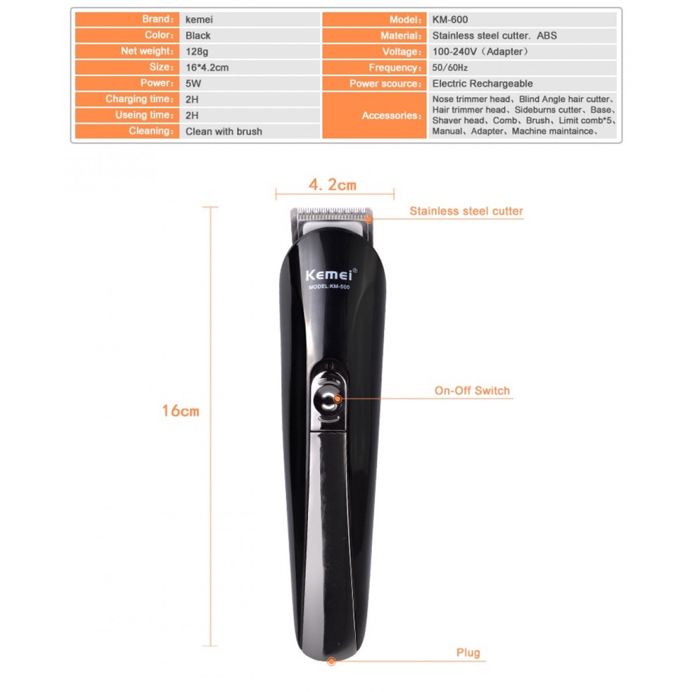 Alat Cukur Elektrik Lengkap Set 6 in 1 Hair Trimmer Shaver Recharge