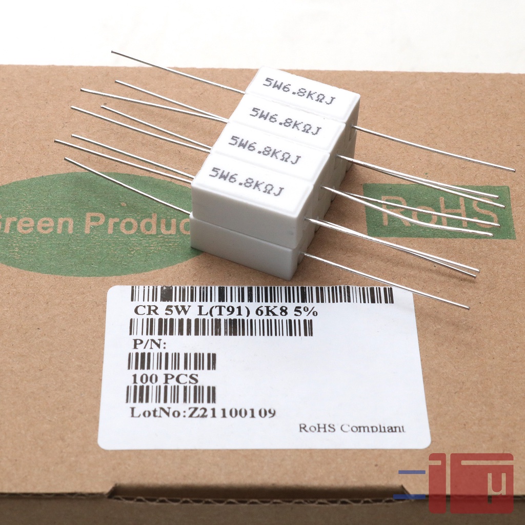 Resistor Kapur 6K8 6.8K 5W Taiwan Kaki Tembaga