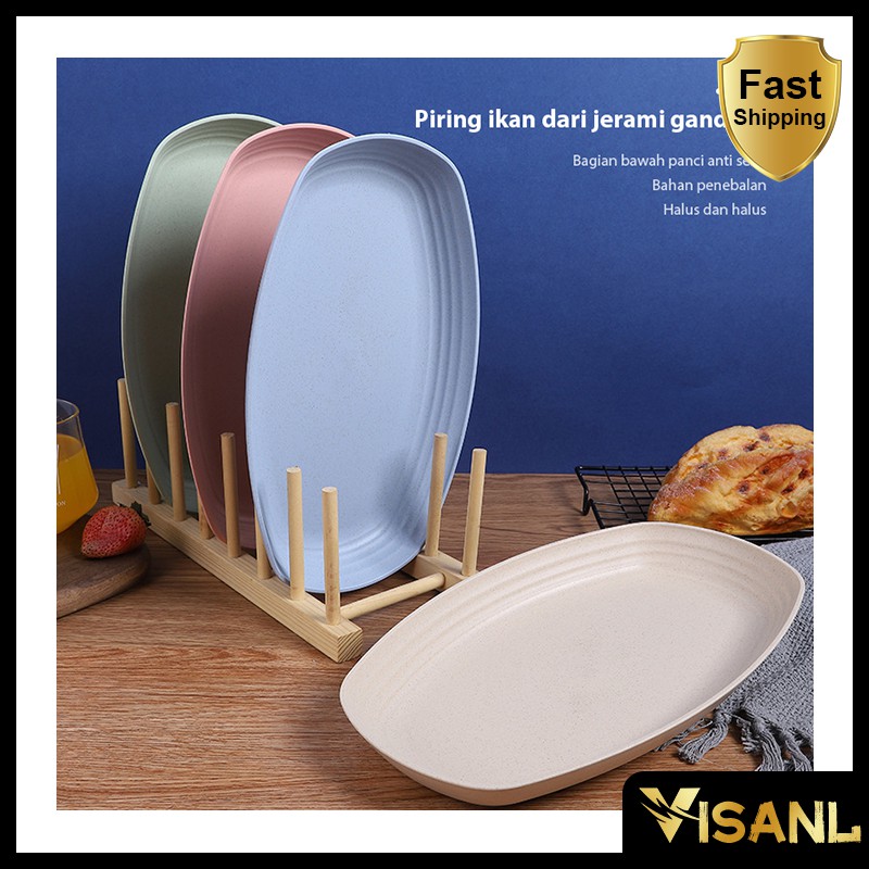 Piring Set Piring Bentuk Oval Kotak Mix Warna Isi 4 Pcs Lonjong Dinner Plate Jerami Gandum