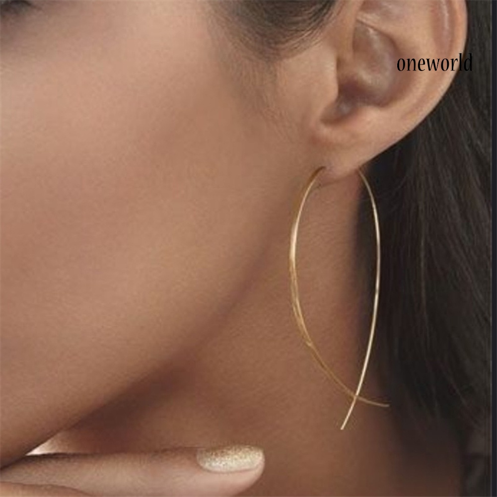 OW@ Fashion Women Long Cross Fish Line Dropping Earring Handmade Art Jewelry Gift