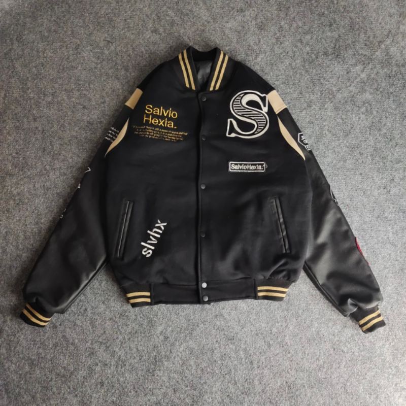 Varsity Jacket Full Bordir Sunmori Salvio Hexia Jaket Varsity Pria Premium HITAM LEATHER Nascar Varsity Baseball Jacket Vintage Jaket varsiti