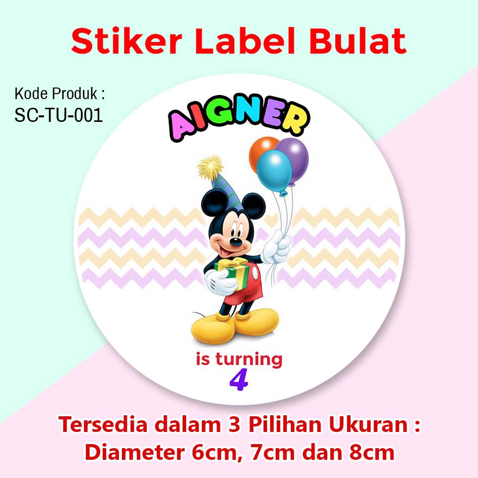 Stiker Label Ulang Tahun Anak Tumpeng Mini Souvenir Kelahiran Mickey Mouse Shopee Indonesia